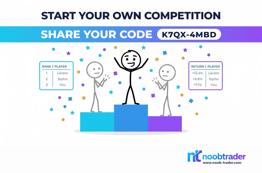Three stick figures on a winners' podium, under the words Start your own competition and a share code