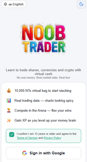 NoobTrader login screen